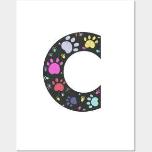 C letter  with colorful paw print Posters and Art